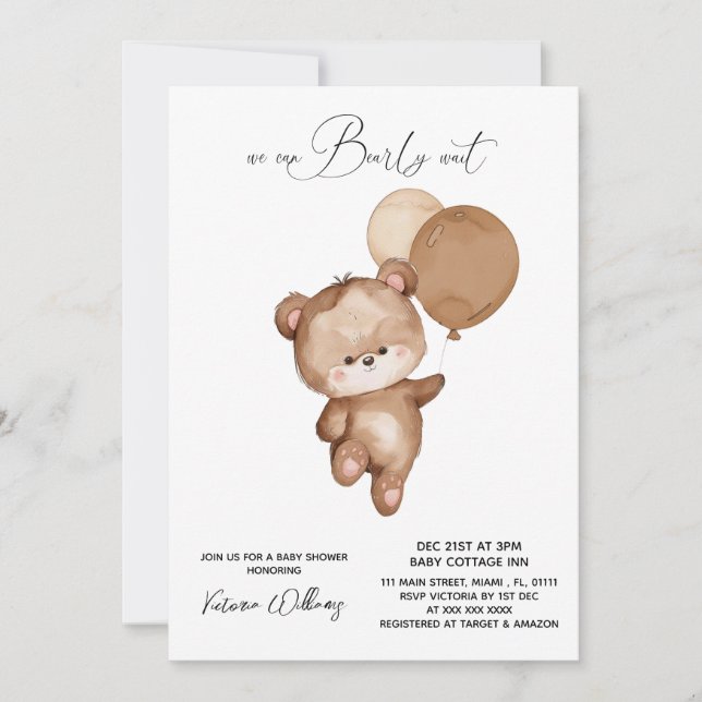 Invitation Baby shower d'attente Brown de l'ours (Devant)