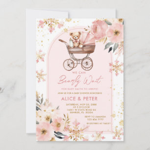 Invitation Baby shower d'attente de la poussette de l'ours ro