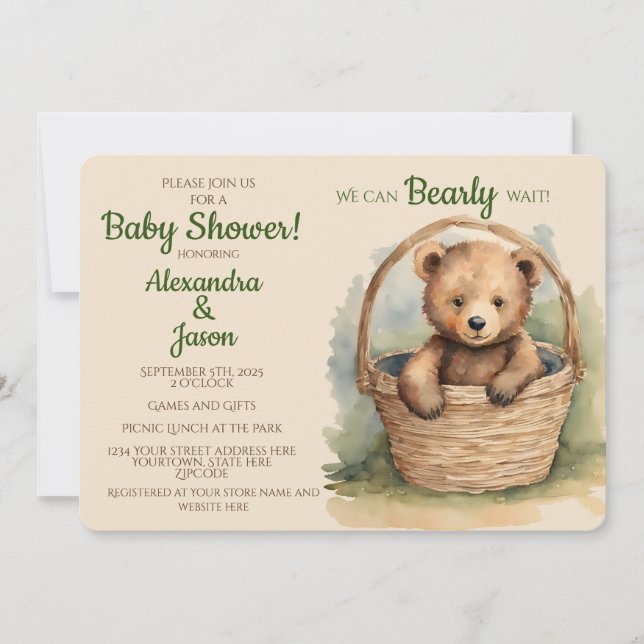 Invitation Baby shower d'attente de l'ours bébé (Devant)
