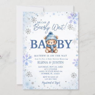 Invitation Baby shower d'attente de l'ours bleu Snowflake
