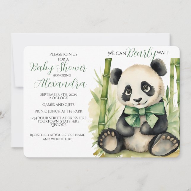 Invitation Baby shower d'attente de l'ours de Panda bébé (Devant)