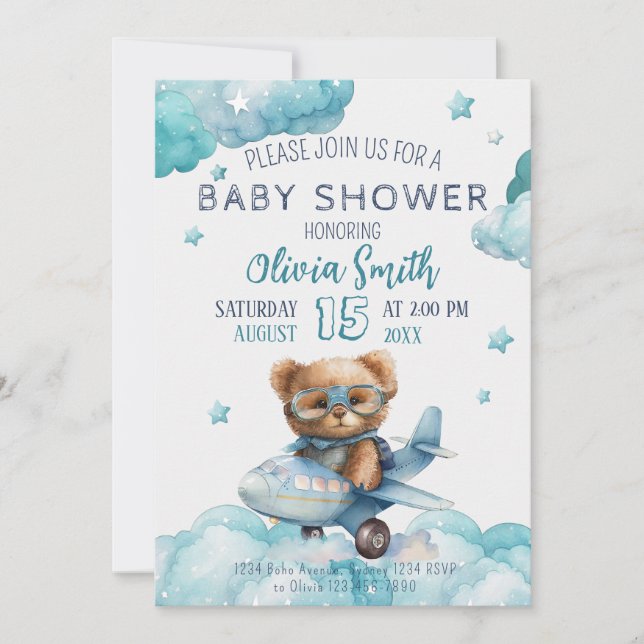 Invitation Baby shower d'attente de l'ours en pelouse (Devant)