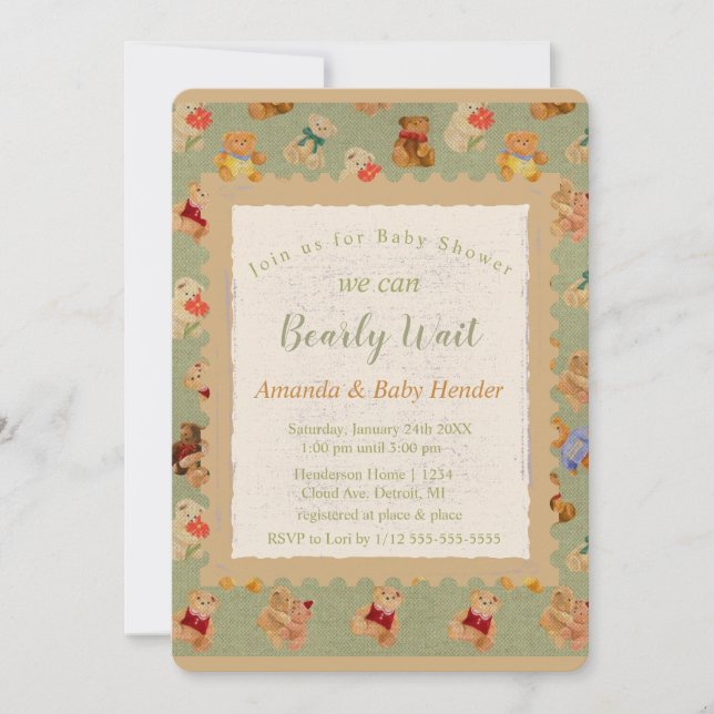 Invitation Baby shower d'attente de l'ours en peluche (Devant)