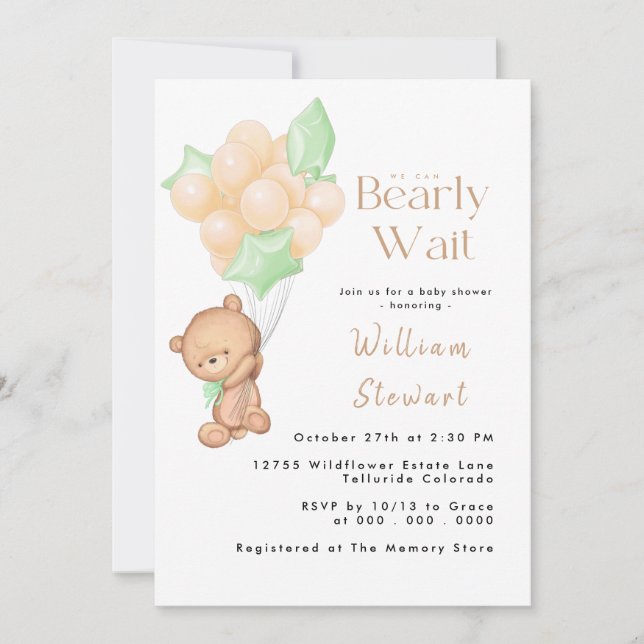 Invitation Baby shower d'attente de l'ours en peluche (Devant)