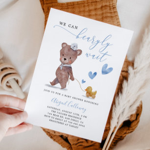 Invitation Baby shower d'attente de l'ours en peluche bleu