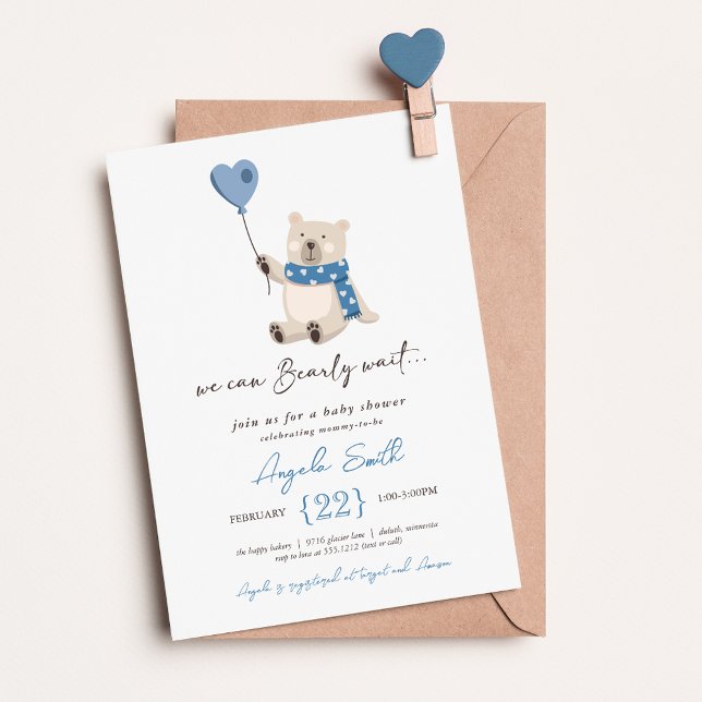 Invitation Baby shower d'attente de l'ours en peluche bleu mi (Créateur téléchargé)