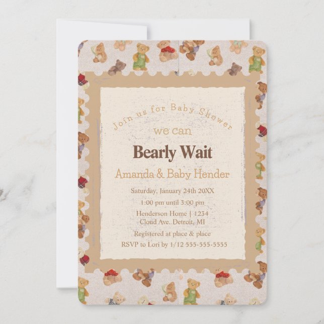 Invitation Baby shower d'attente de l'ours en peluche Invitat (Devant)