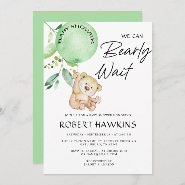 Invitation Baby shower d'attente de l'ours en peluche neutre  (Devant / Derrière)