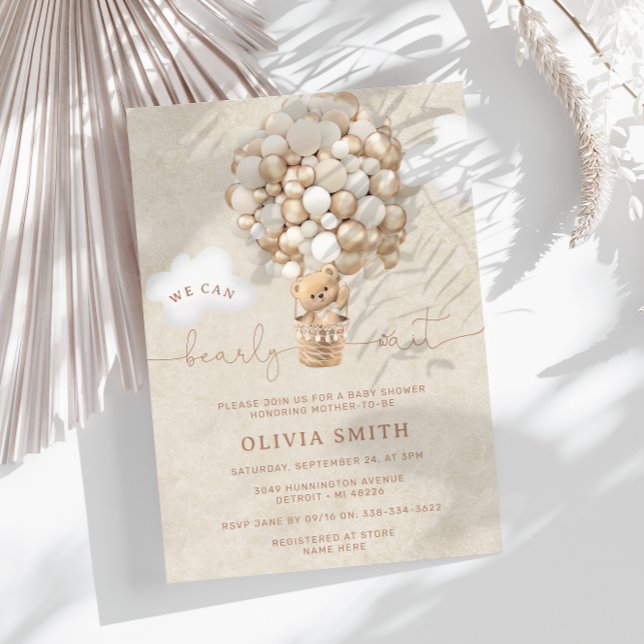 Invitation Baby shower d'attente de l'ours en peluche Neutre (Créateur téléchargé)