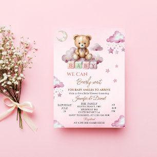 Invitation Baby shower d'attente de l'ours rose