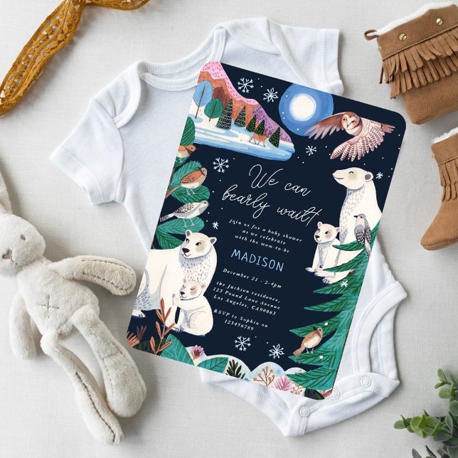 Invitation Baby shower d'attente hivernale de l'ours polaire (Polar Bear Winter Bearly Wait Baby Shower Invitation)
