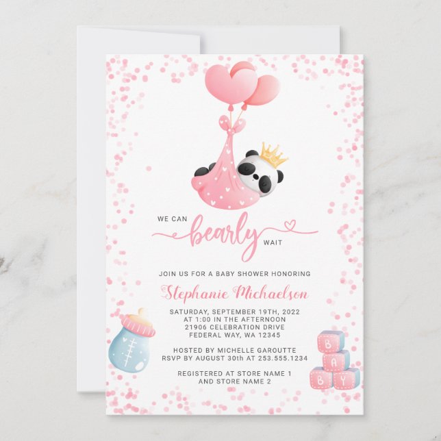 Invitation Baby shower d'attente précoce de la fille Panda (Devant)