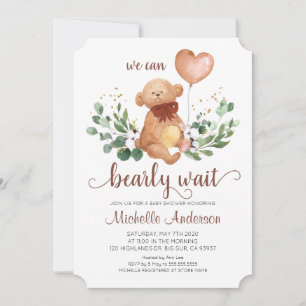 Invitation Baby shower d'attente vert Teddy Bear Bearly Wait