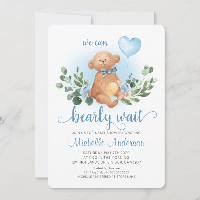 Invitation Baby shower d'attente vert Teddy Bear Bearly Wait (Devant)