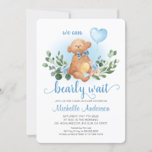 Invitation Baby shower d'attente vert Teddy Bear Bearly Wait