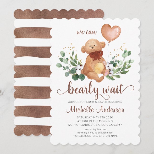 Invitation Baby shower d'attente vert Teddy Bear Bearly Wait (Devant / Derrière)
