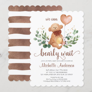 Invitation Baby shower d'attente vert Teddy Bear Bearly Wait