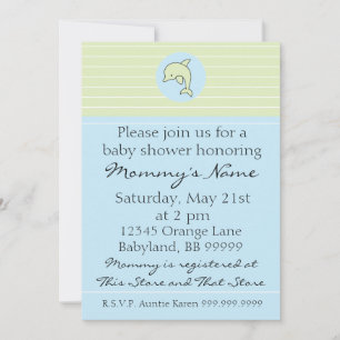 Invitation baby shower. Dauphin bleu. 12,7 cm x 17