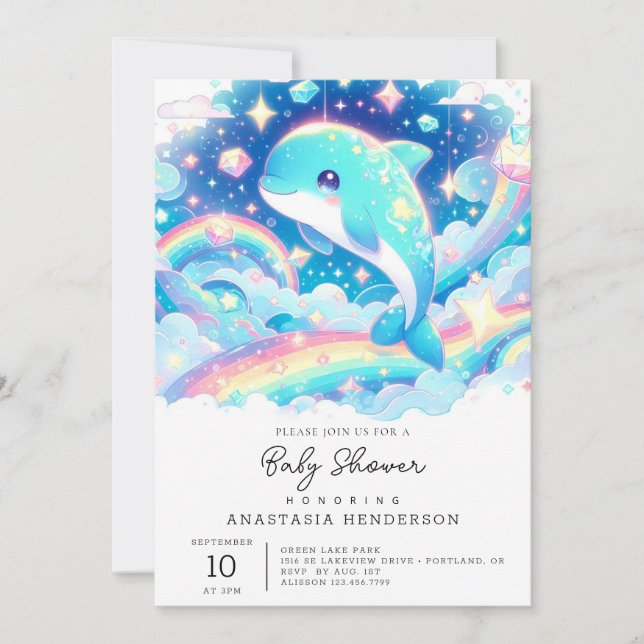 Invitation Baby shower Dauphin Imaginaire (Devant)