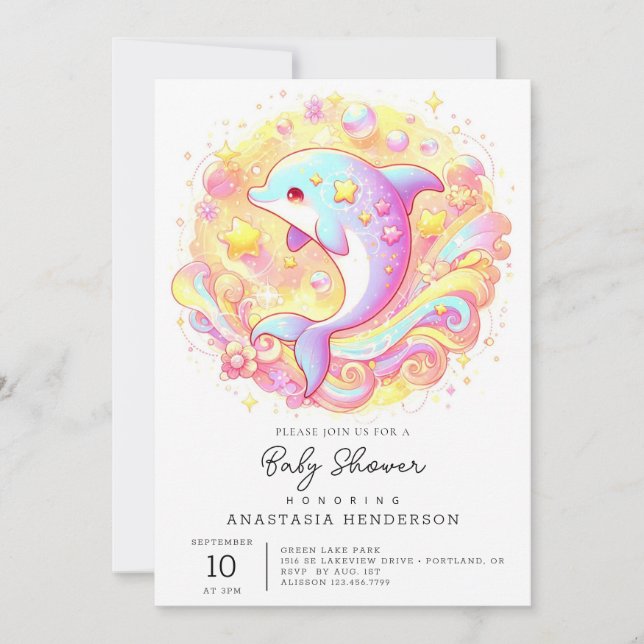 Invitation Baby shower Dauphin Imaginaire doux (Devant)