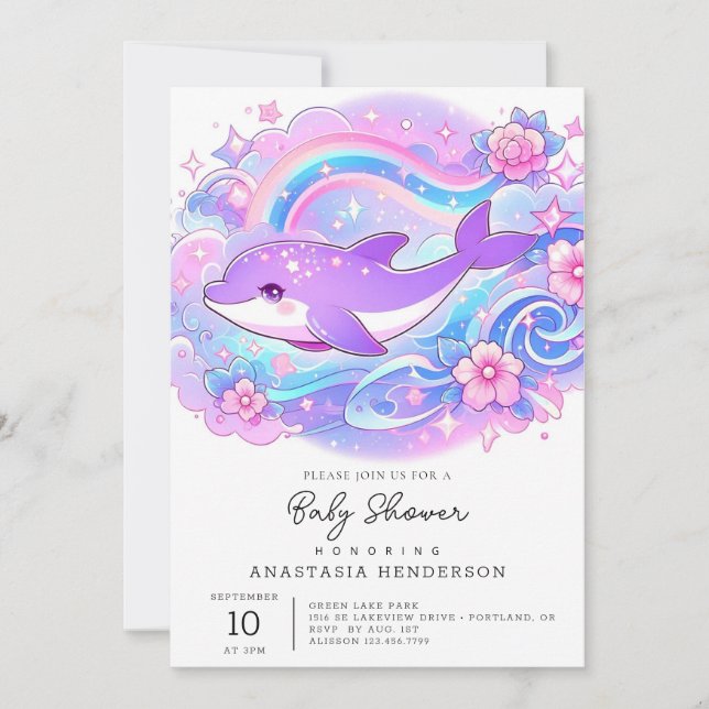 Invitation Baby shower Dauphin Simple Adorable (Devant)
