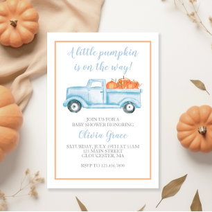 Invitation Baby shower d'automne bleu petit Citrouille Pastel