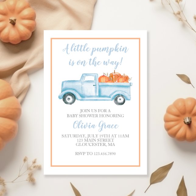 Invitation Baby shower d'automne bleu petit Citrouille Pastel (Créateur téléchargé)
