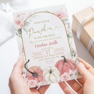 Invitation Baby shower d'automne Boho rose Citrouille