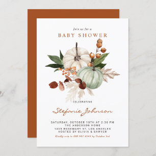 Invitation Baby shower d'automne Boho Sage Green Citrouilles