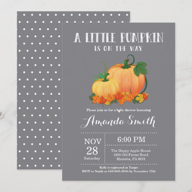 Invitation Baby shower d'automne citrouille (Devant / Derrière)