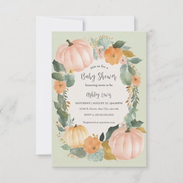 Invitation Baby shower d'automne citrouille (Devant)
