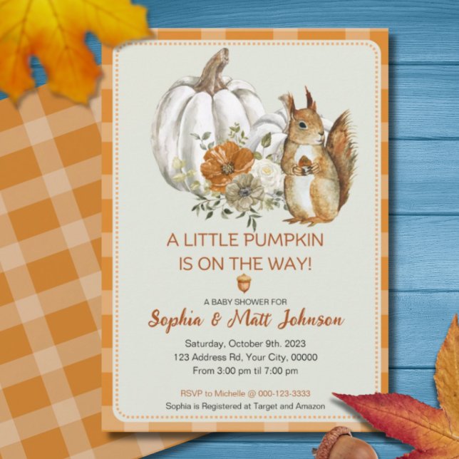 Invitation Baby shower d'automne citrouille avec écureuil mig (Créateur téléchargé)