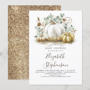 Invitation Baby shower d'automne Citrouille blanc et or