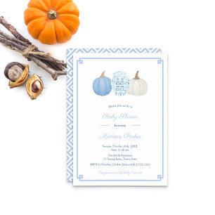 Invitation Baby shower D'Automne Citrouille Bleu Et Blanc Pré