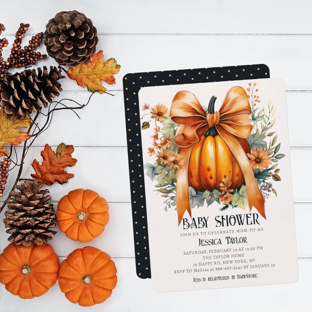 Invitation Baby shower d'automne citrouille Orange Ribbon Uni (Créateur téléchargé)