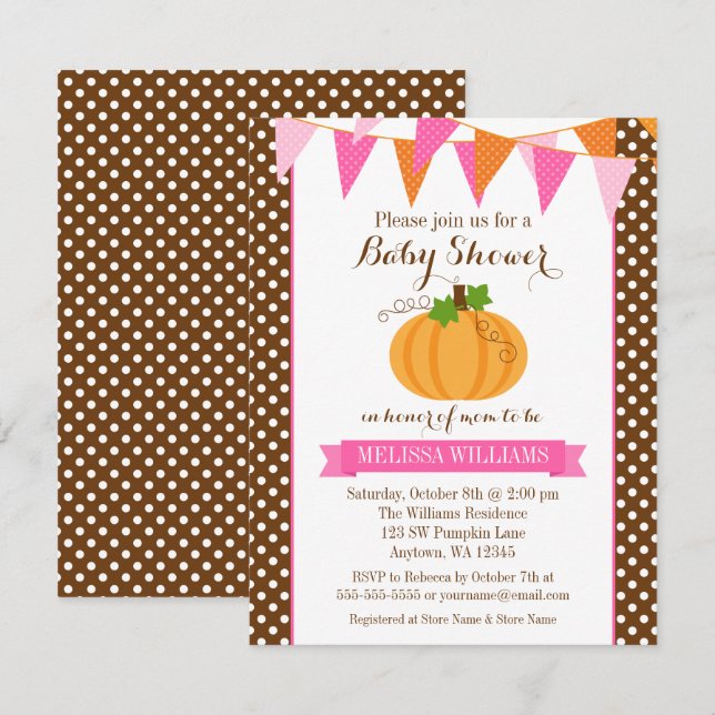 Invitation Baby shower d'automne Citrouille Polka Dot Bunting (Devant / Derrière)