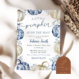 Invitation Baby shower d'automne Citrouille White Blue Chinoi