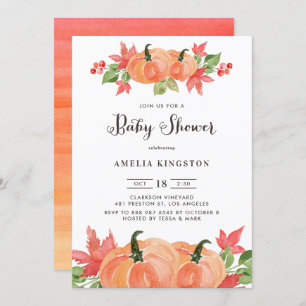 Invitation Baby shower d'automne Citrouilles d'aquarelles