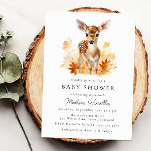 Invitation Baby shower d'automne de cerfs de bois mignon