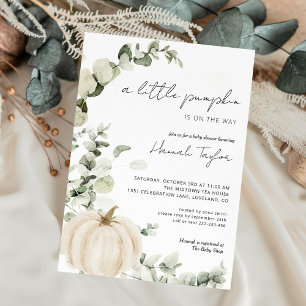 Invitation Baby shower d'automne de Citrouille blanc Eucalypt