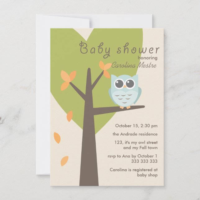Invitation Baby shower d'automne de la Chouette bleue des Feu (Devant)