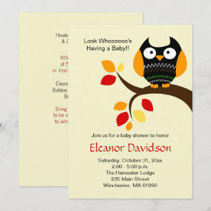 Invitation Baby shower d'automne de la Chouette d'Halloween à