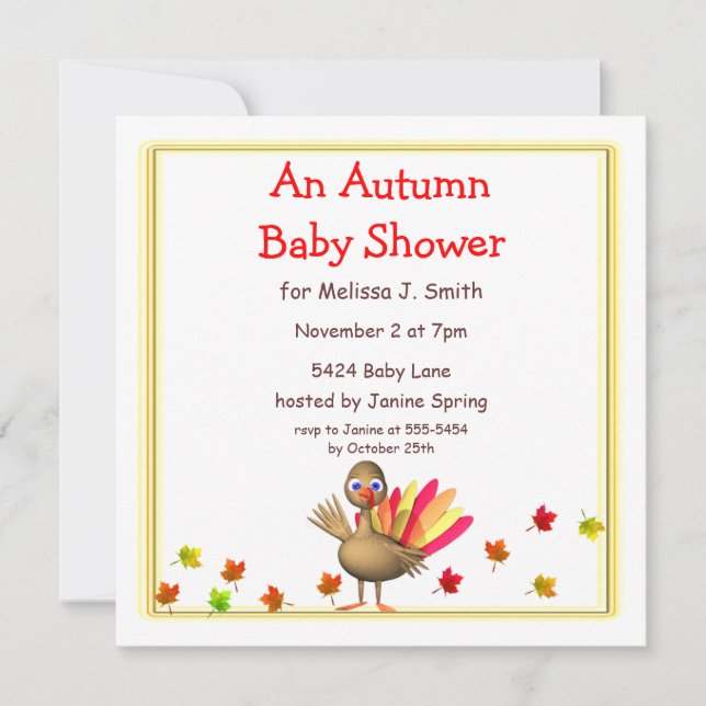 Invitation Baby shower d'automne de la Turquie mignonne (Devant)