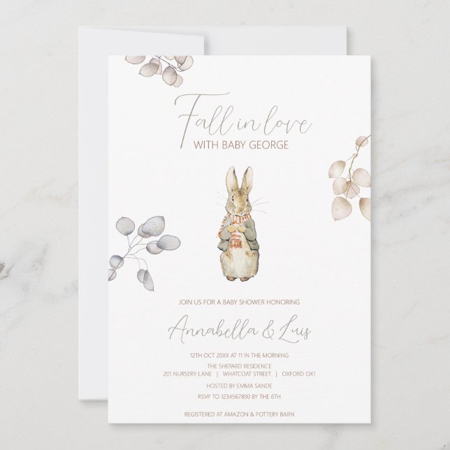 Invitation Baby shower d'automne de lapin (Devant)