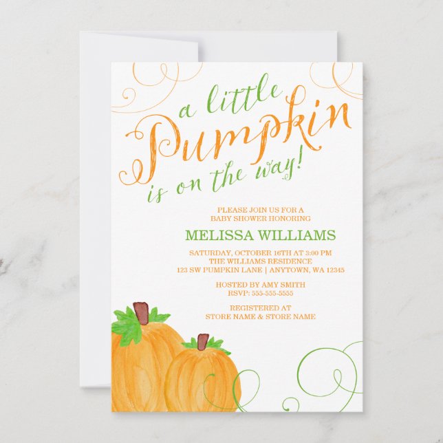 Invitation Baby shower d'automne de Little Citrouille (Devant)
