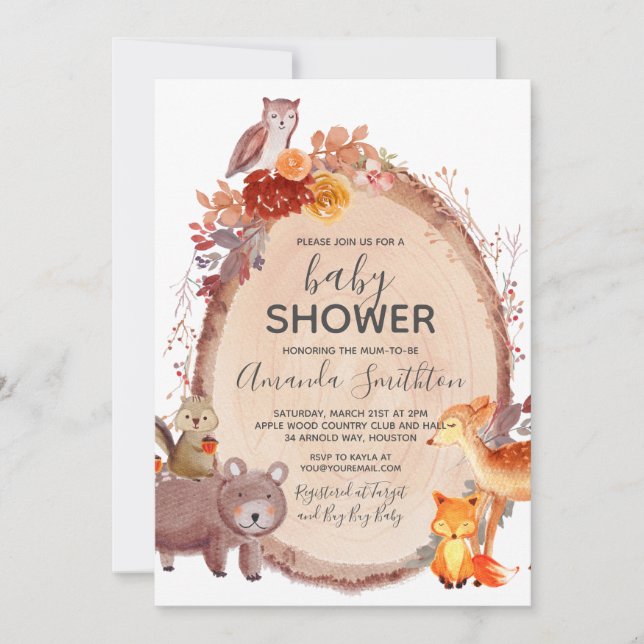 Invitation Baby shower d'automne de Woodland (Devant)
