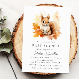 Invitation Baby shower d'automne d'écureuil en bois mignon