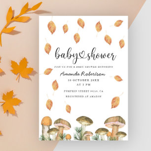 Invitation Baby shower d'automne des champignons aquarelles