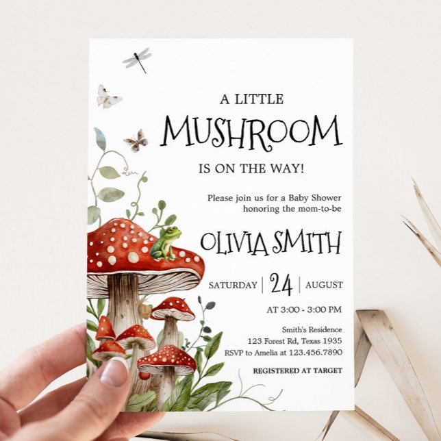 Invitation Baby shower d'automne des champignons Whimsical (Whimsical Mushroom Baby Shower Invitation)