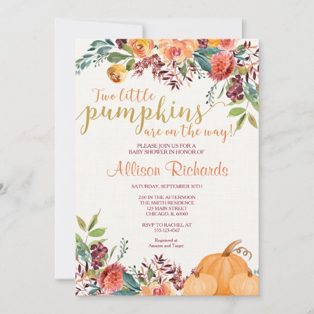 Invitation baby shower d'automne des jumeaux, deux petits cit (Devant)